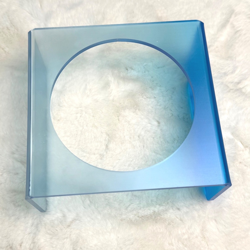 New Blue Ombre Frosted Acrylic Elevated Pet Bowl Stand Riser Modern Minimalist